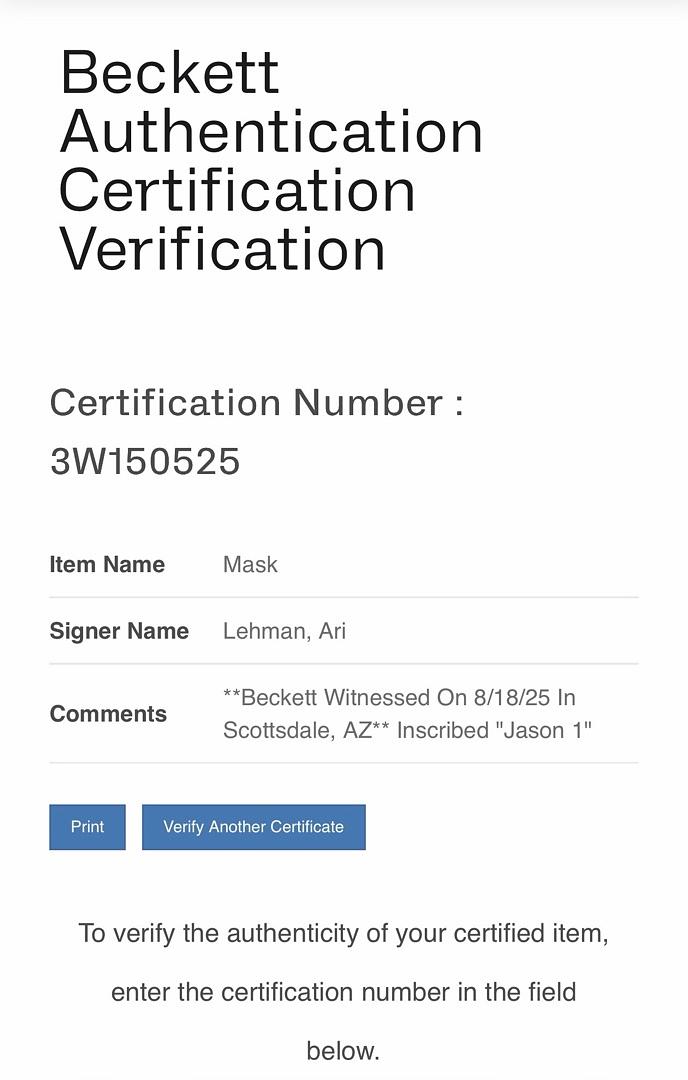 Ari Lehman signed "Jason" mask (Friday the 13th) - Beckett COA