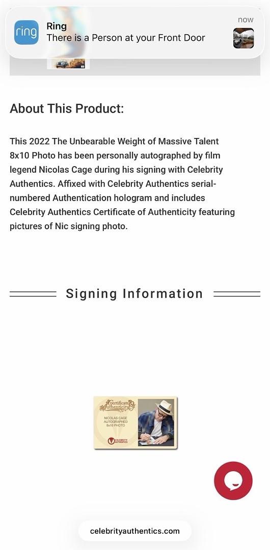 Nicholas Cage Signed 8x10 Photo - Celebrity Authentics COA