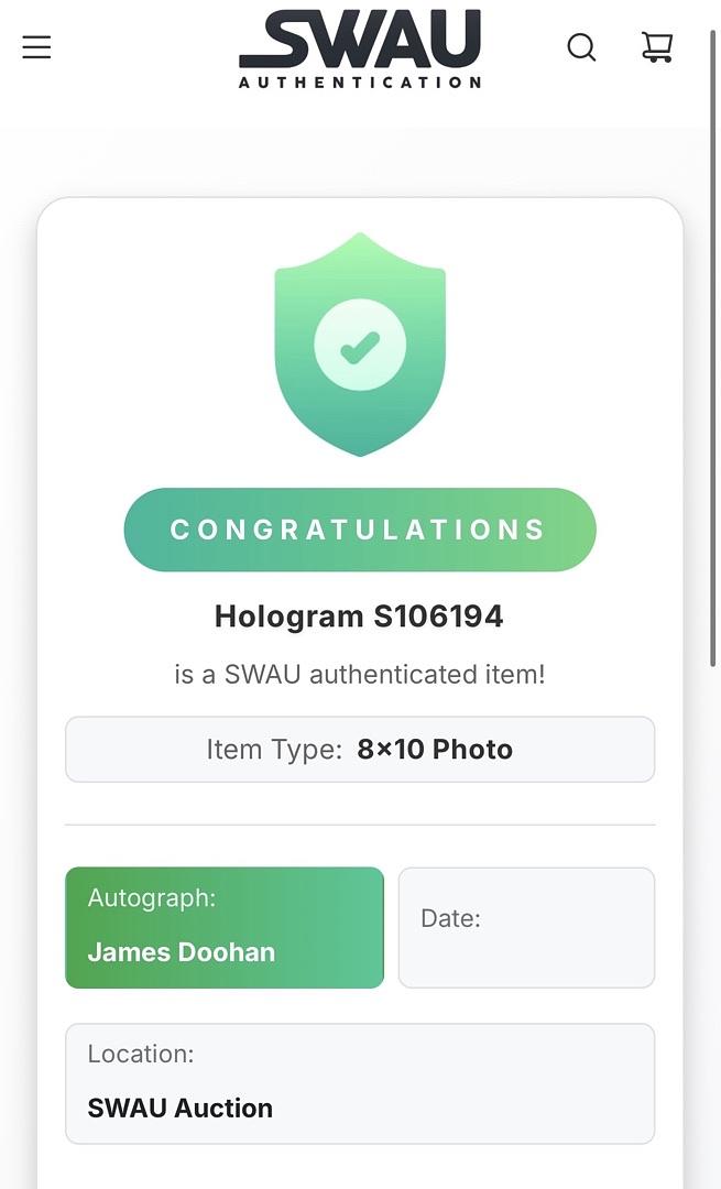 James Doohan (Star Trek) signed 8x10 - SWAU COA