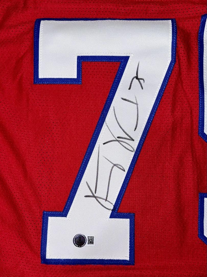 Vince Wilfork Signed Custom Red Patriots Career Stats Jersey - JSA COA