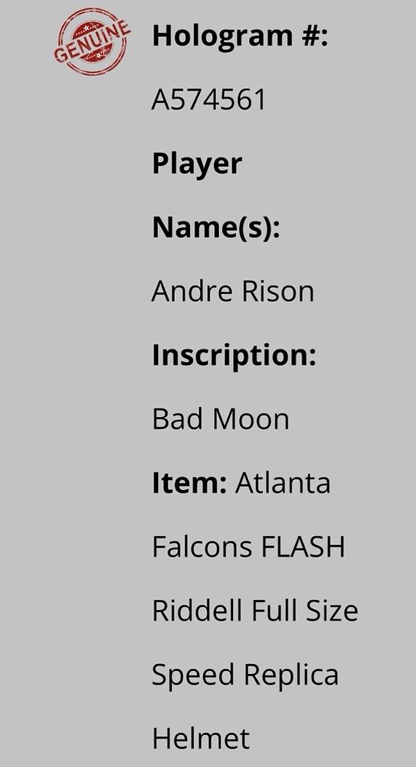 Andre Risen (Falcons) Signed Full Size Replica Helmet - Schwartz COA