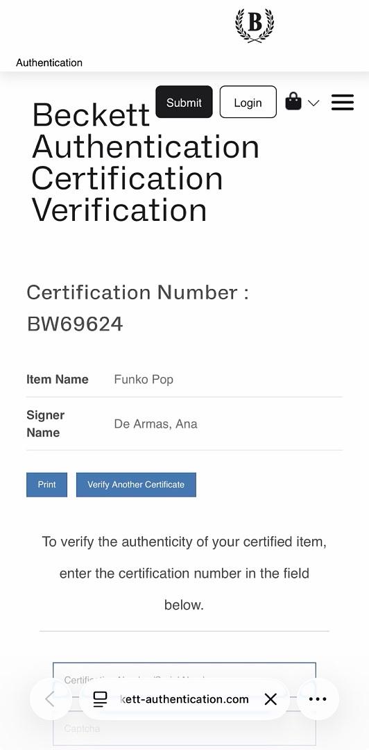Ana De Armas Signed Funko #481 "Joi" (Blade Runner) *RARE* - Beckett COA