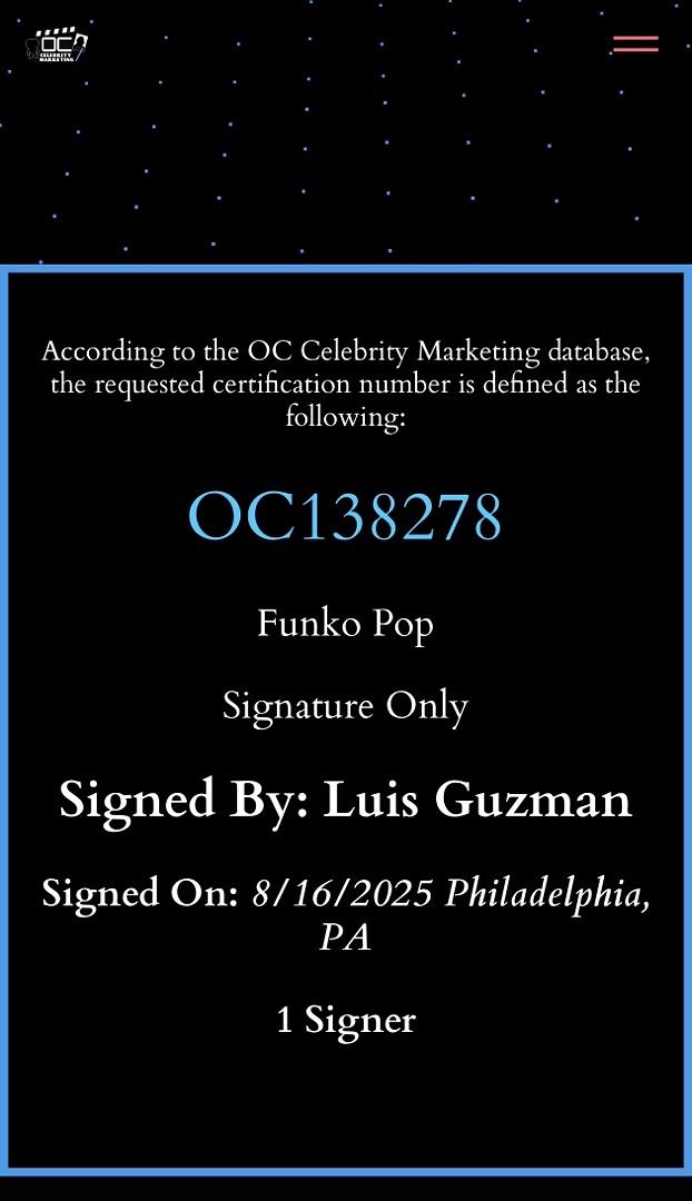 Luis Guzman signed "Addams Family" Funko #1548 - OC Celebrity Marketing COA