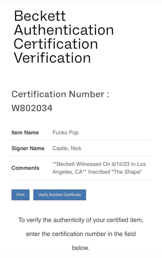 Nick Castle Signed Funko Pop #03 "Michael Myers" (Halloween) w/inscription - Beckett COA