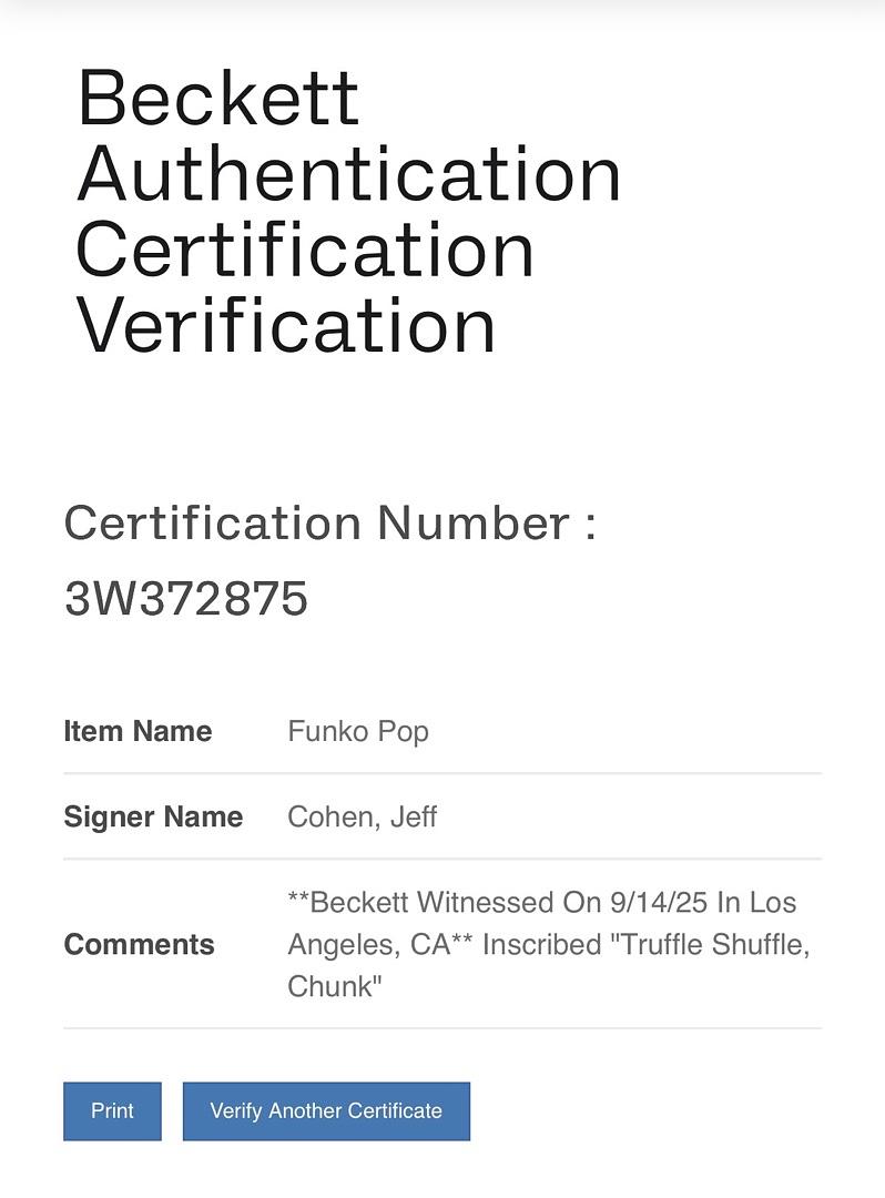 Jeff Cohen signed "Chunk" Funko #1066 (The Goonies) - Beckett COA