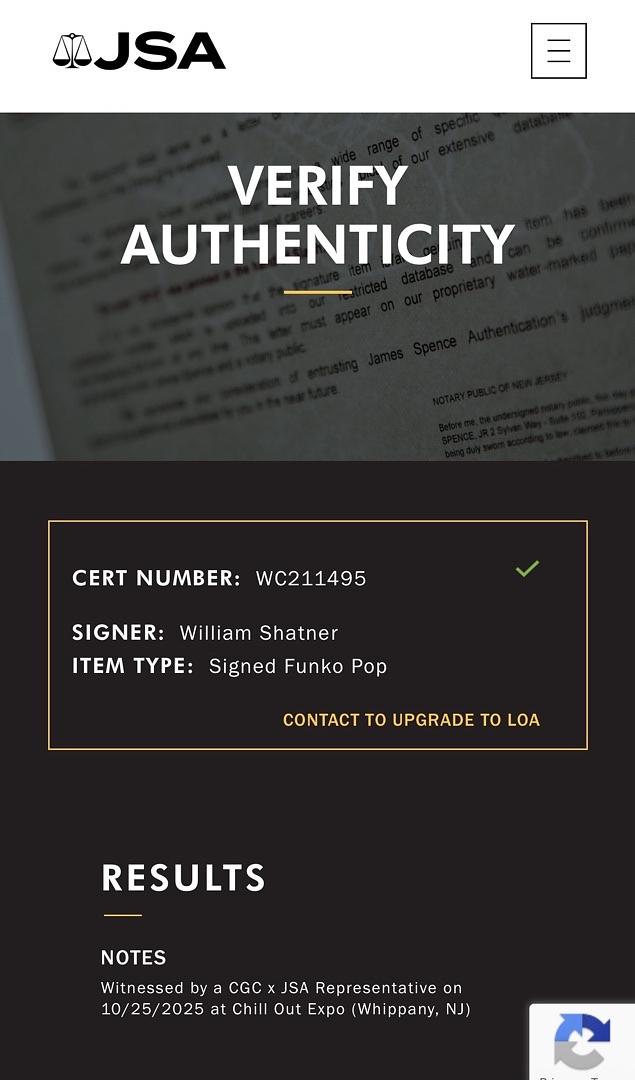 William Shatner Signed Funko Pop #1689 Limited Glitter Edition Captain Kirk (Star Trek) - JSA COA