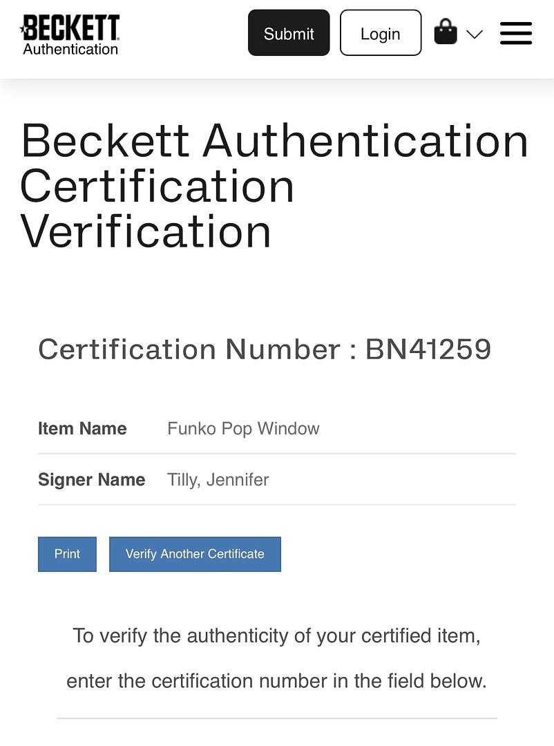 Jennifer Tilly Signed "Madame Leota" Funko #1431 (Haunted Mansion) - Beckett COA