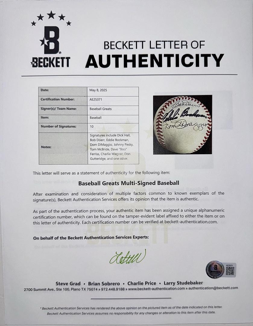 1946 Red Sox multi-signed baseball - RARE - Beckett COA w/full letter of authenticity