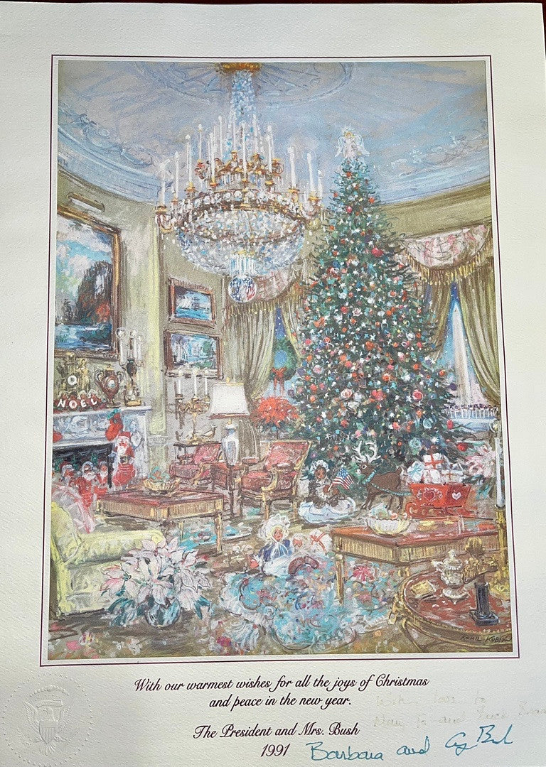 George HW Bush and Barbara Bush signed Official 1991 Christmas Card 12x16 - JSA COA