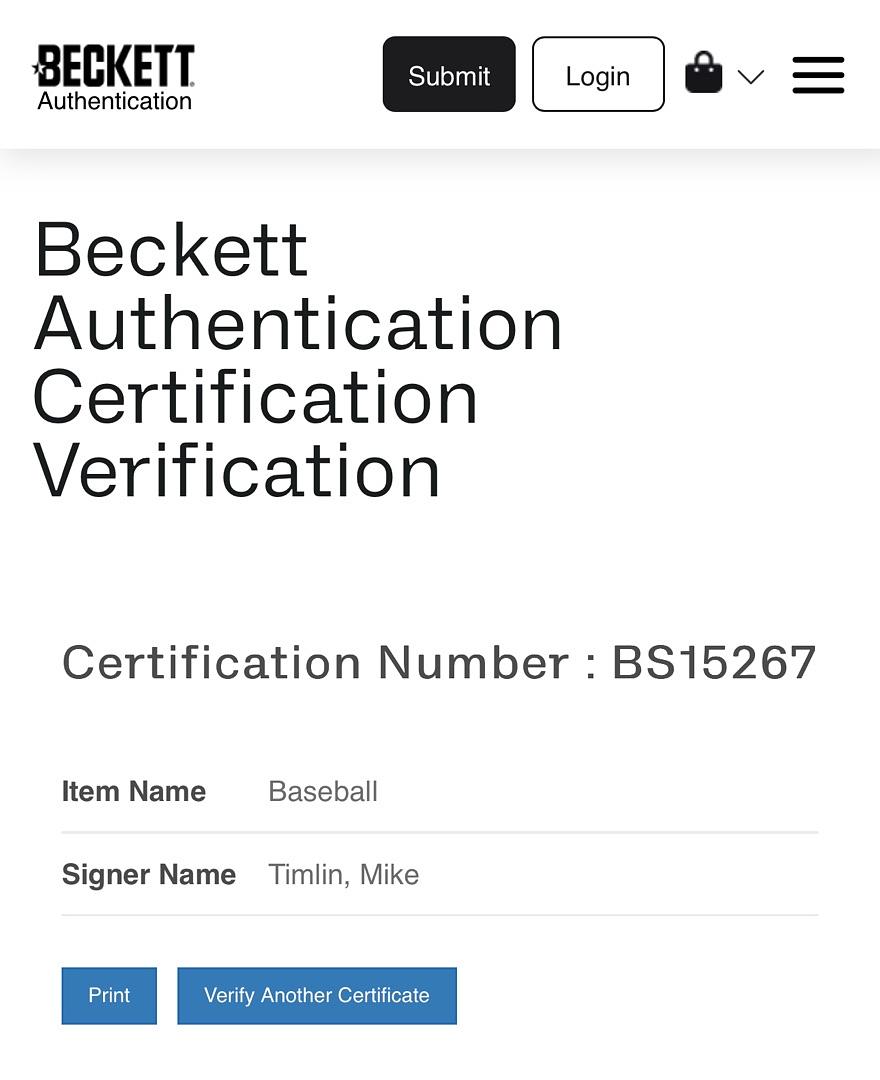 Mike Timlin signed baseball - Beckett COA