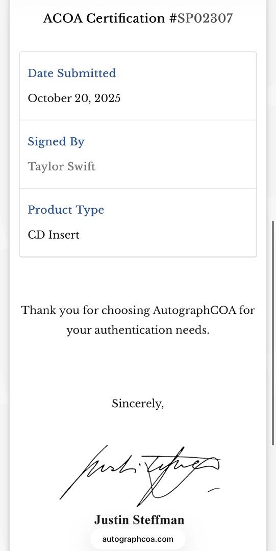 Taylor Swift Custom Framed & Signed CD Insert (The Life if a Showgirl) Photo #1 - ACOA COA