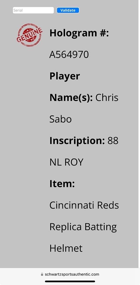 Chris Sabo (Reds) signed replica batting helmet - Schwartz COA