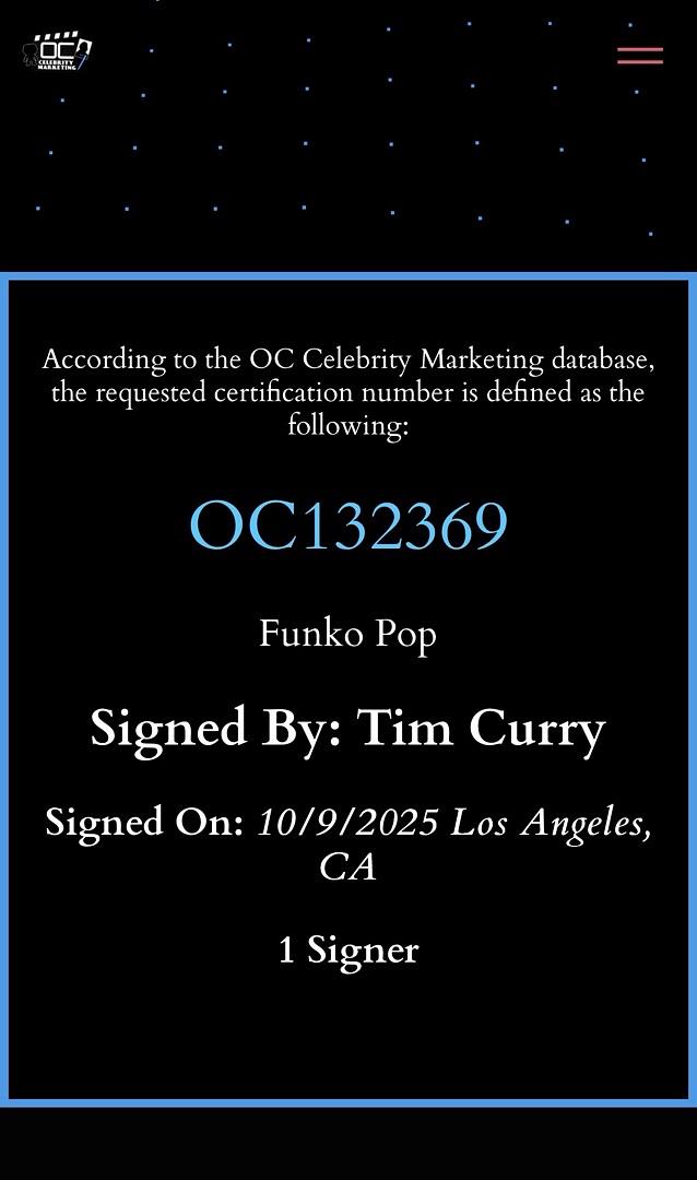 Tim Curry signed Funko #1915 "Frank-N-Furter" (Rocky Horror Picture Show) - OC Celebrity Marketing