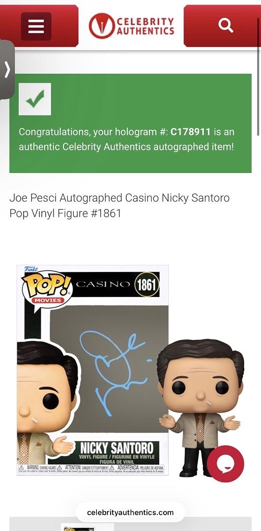 Joe Pesci Signed "Nicky Santoro" Funko #1861 (Casino) - Celebrity Authentics COA