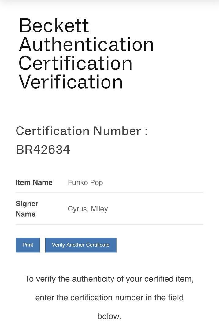 Miley Cyrus Signed Funko Pop #1347 (Hannah Montana) - Beckett COA