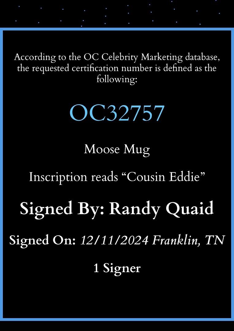 Randy Quaid Signed Acrylic Moose Mug (Christmas Vacation) - OC Celebrity Marketing COA