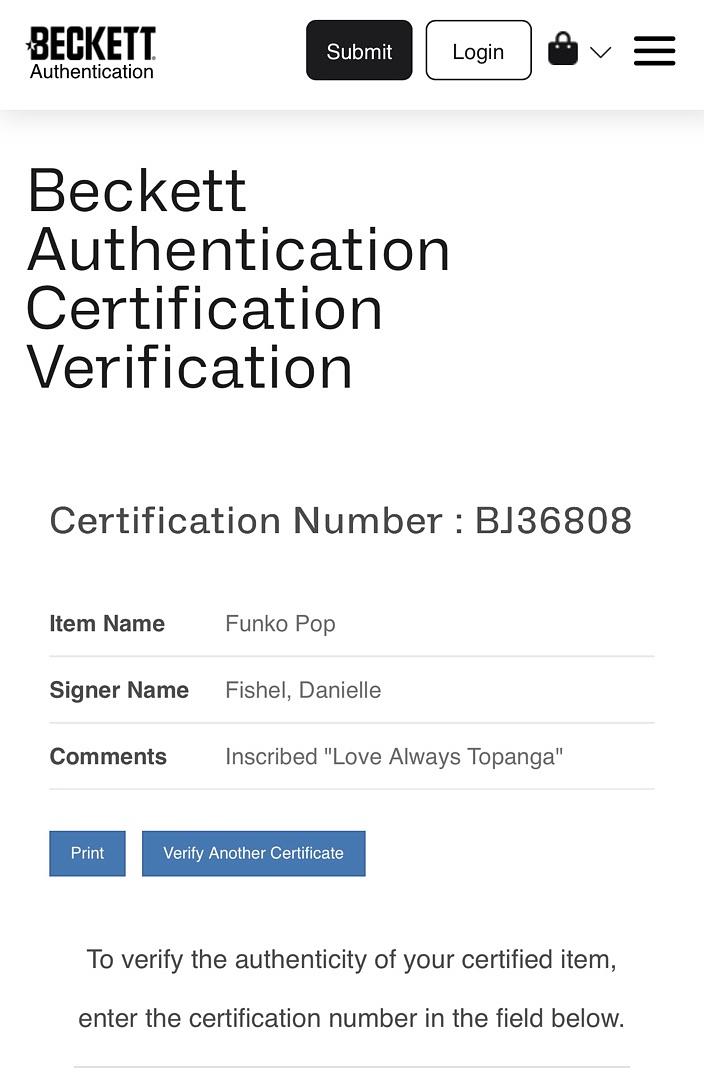 Danielle Fishel Signed Funko Pop - Beckett COA