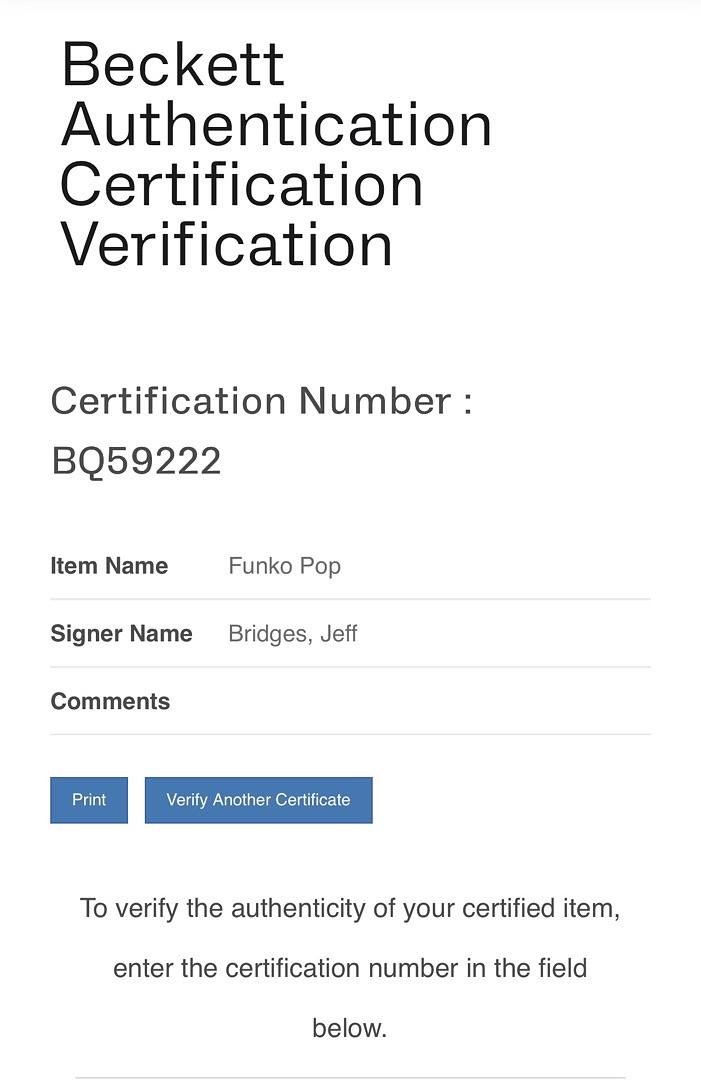 Jeff Bridges Signed Funko Pop #1414 "The Dude" Big Lebowski - Beckett COA