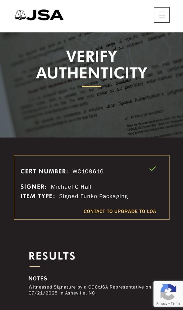 Michael C. Hall signed Funko #1965 - JSA COA