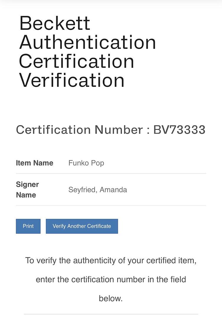 Amanda Seyfried signed Funko #1974 (Mama Mia) - Beckett COA