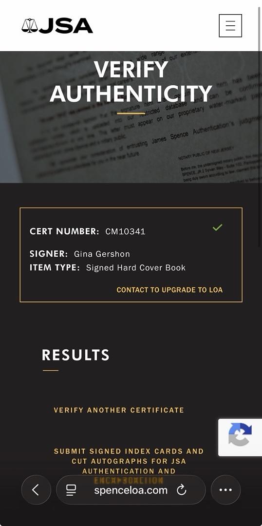 Gina Gershon signed hard cover book "AlphaPussy" - JSA COA