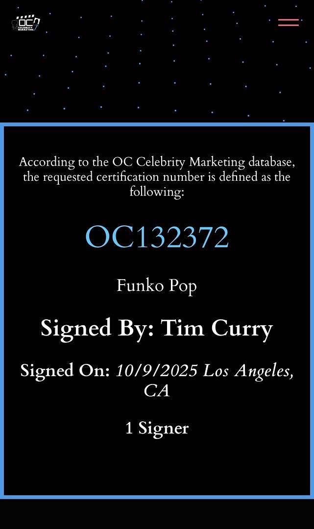 Tim Curry signed Funko #1915 "Frank-N-Furter" (Rocky Horror Picture Show) - OC Celebrity Marketing