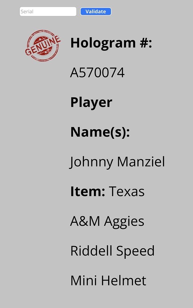Johnny Manzeil (Texas A&M) signed mini-helmet - Schwartz COA