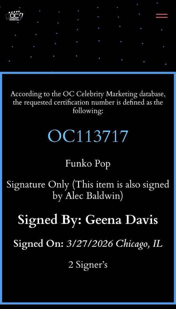 Alec Baldwin and Geena Davis signed Funko #1757 (Beetlejuice) - OC Celebrity Marketing *RARE*