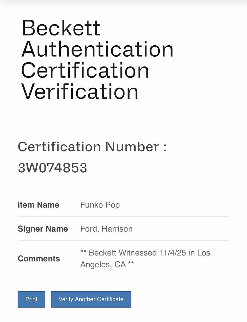 Harrison Ford signed "Han Solo Carbonite" signed Funko #364 - Beckett COA **RARE**