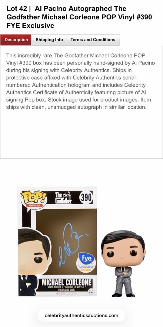Al Pacino Signed Funko Pop #390 (Godfather) - Celebrity Authentics COA