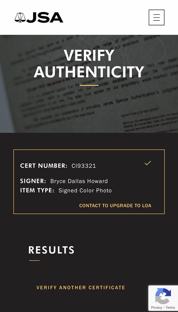 Bryce Dallas Howard Signed 8x10 Photo (Black Mirror) w/character name - JSA COA