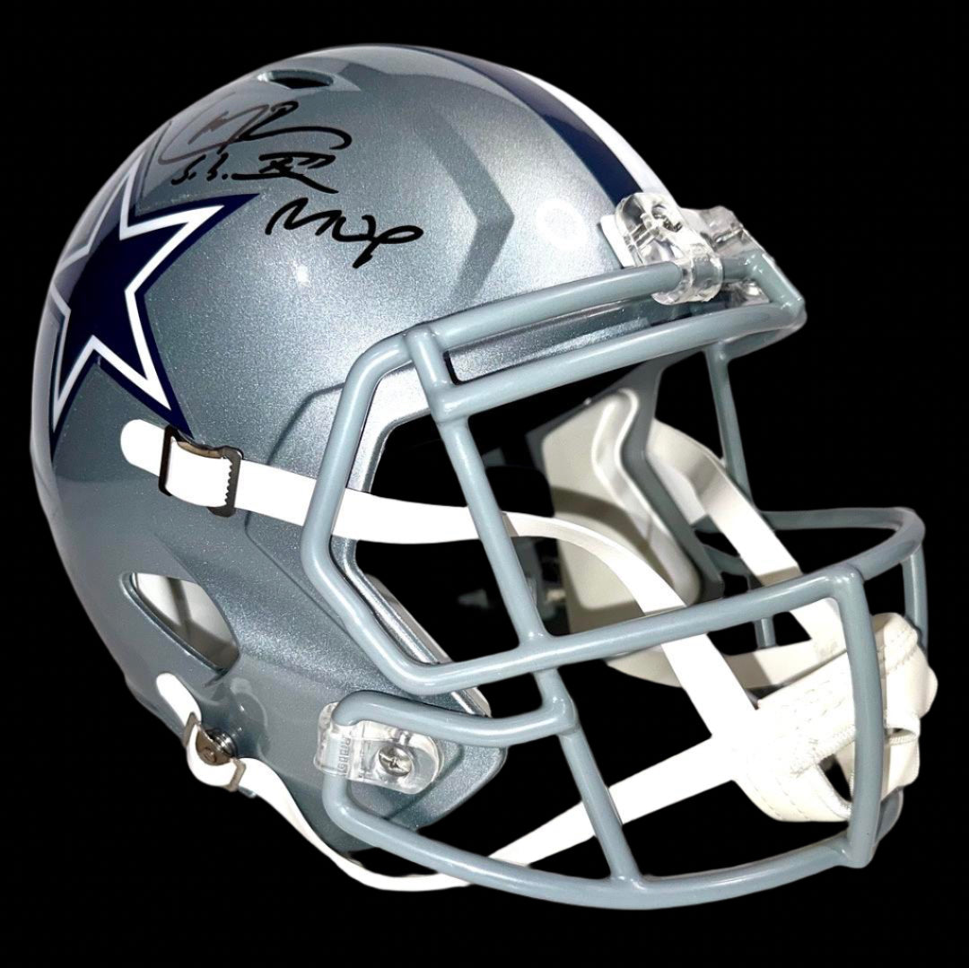 Larry Brown (Cowboys) signed full-size replica helmet w/Super Bowl MVP inscription - Schwartz COA