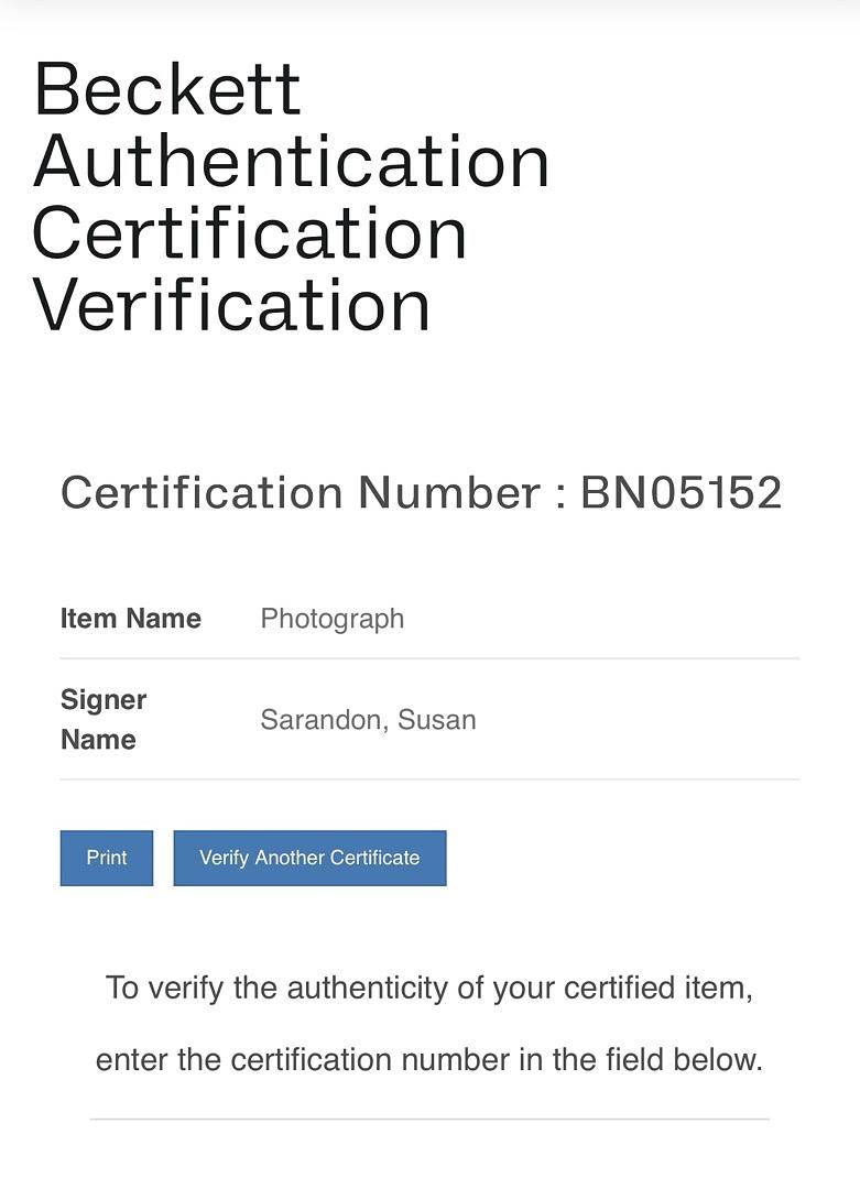 Susan Sarandon Signed 8x10 Photo (Rocky Horror Picture Show) - Beckett COA