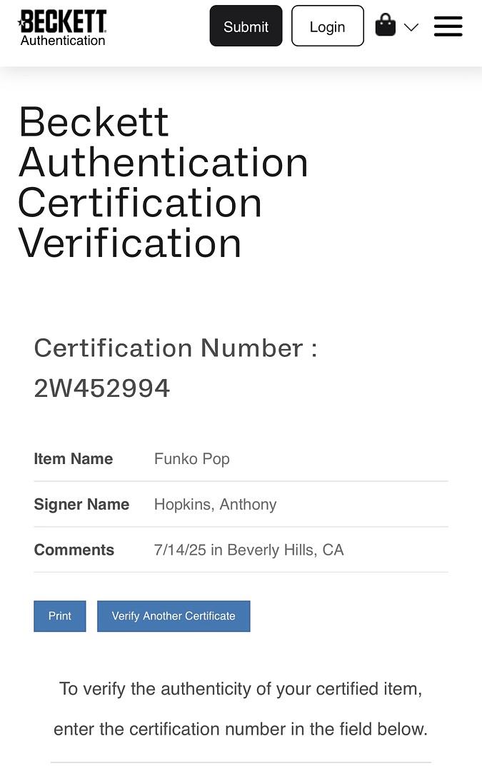 Anthony Hopkins Signed Funko Pop #788 Hannibal Lecter (Silence Of The Lambs) - Beckett COA