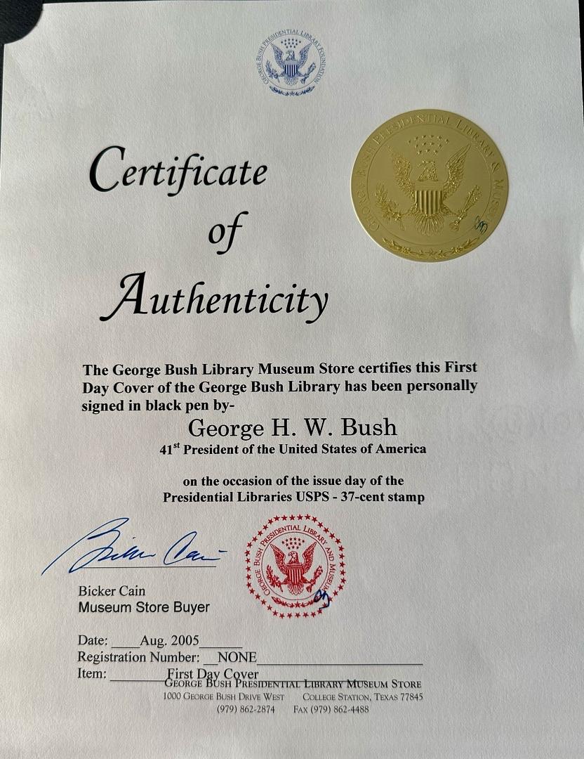George Bush signed First Day Cover for Presidential Library - Bush Presidential Library COA