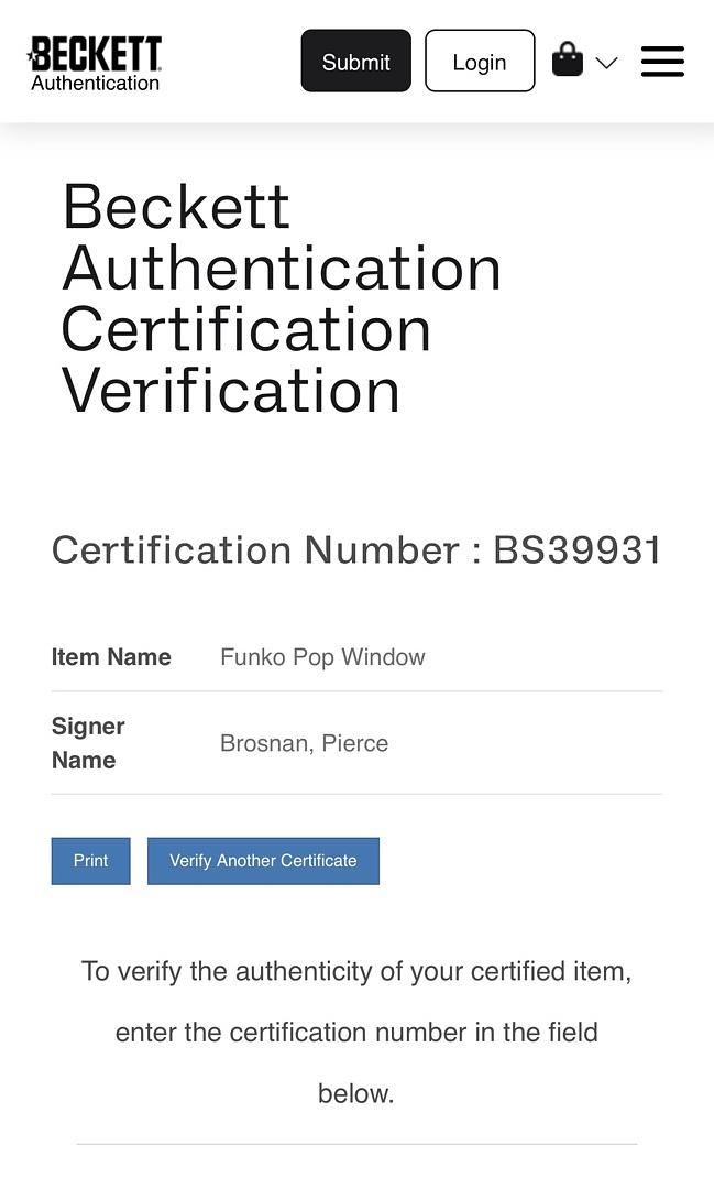 Pierce Brosnan Signed Funko Pop #518 "James Bond" (007) - Beckett COA