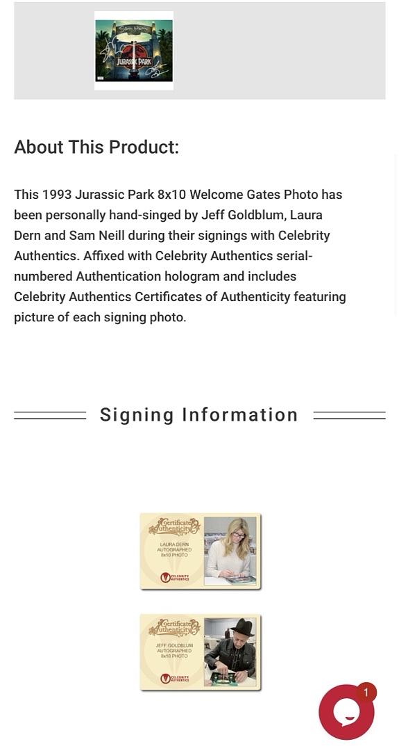 Sam Neill Laura Dern Jeff Goldblum Signed 8x10 (Jurassic World) - Celebrity Authentics