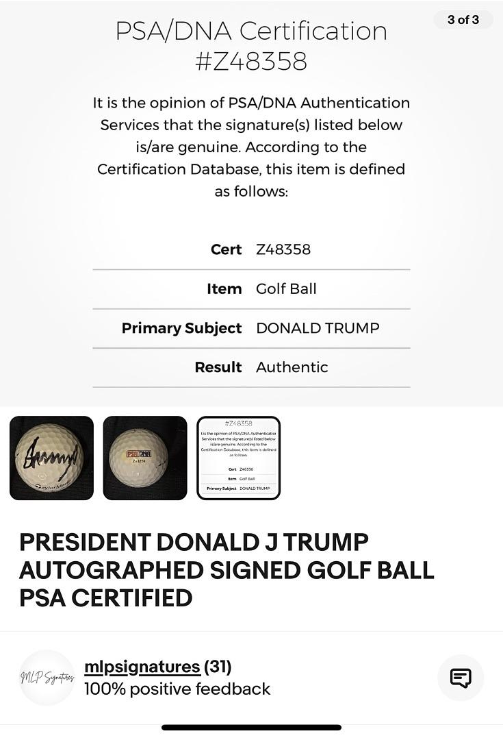 Donald Trump Signed Golf Ball *VERY RARE* - PSA COA #03