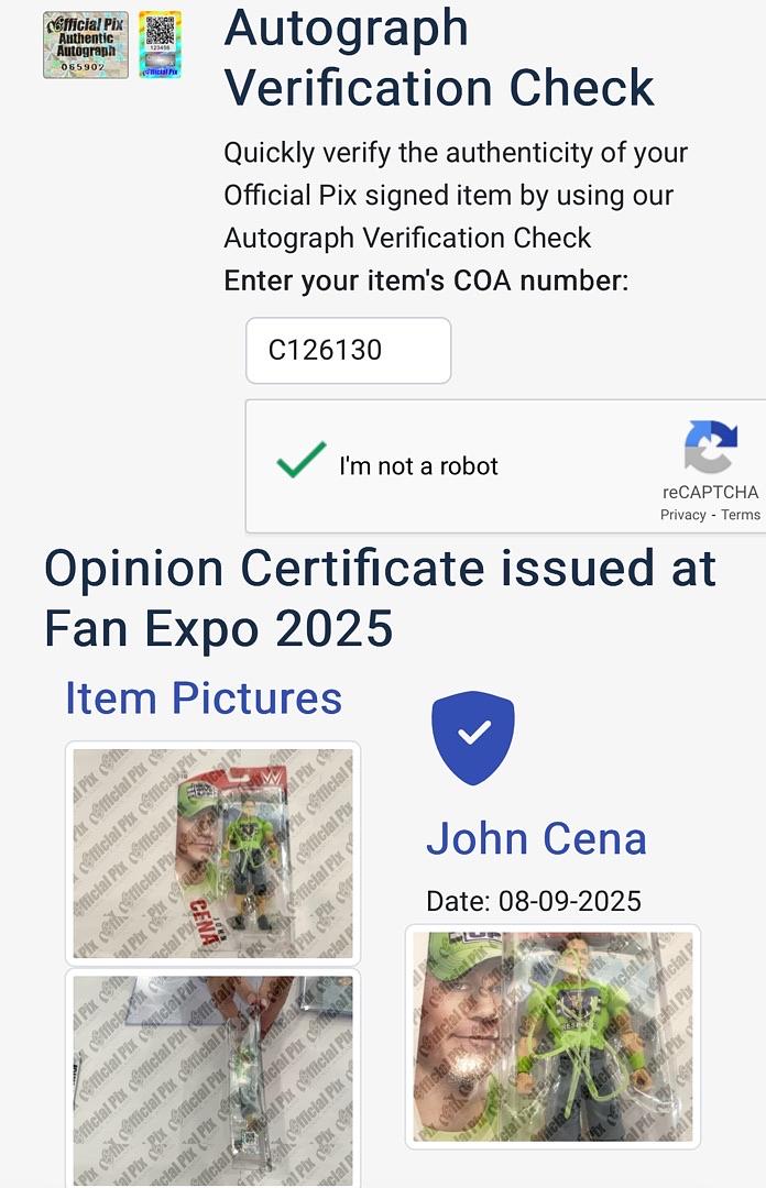 John Cena signed WWF Action Figure - Official Pix COA