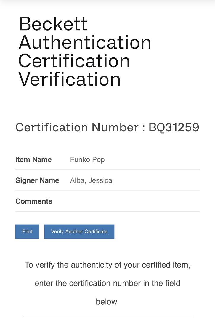 Jessica Alba Signed Funko Pop #558 Invisible Girl Sue Storm (Fantastic Four) - Beckett COA