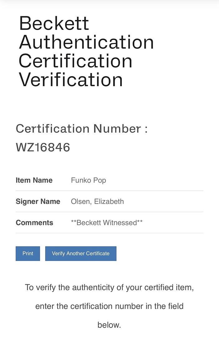 Elizabeth Olsen signed "Zombie Scarlett Witch" Funko #943 (Marvel What If...) - Beckett COA