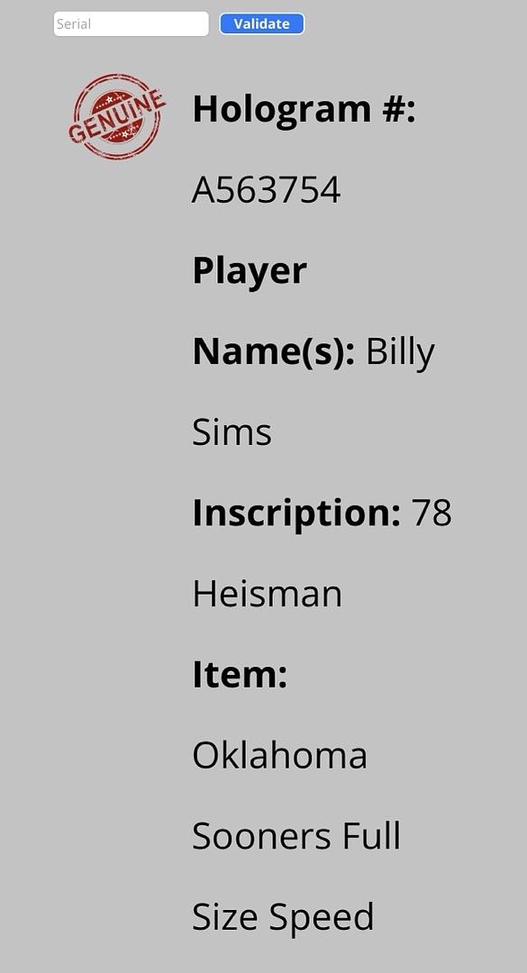 Billy Sims full size replica signed helmet w/Heisman inscription - Schwartz COA