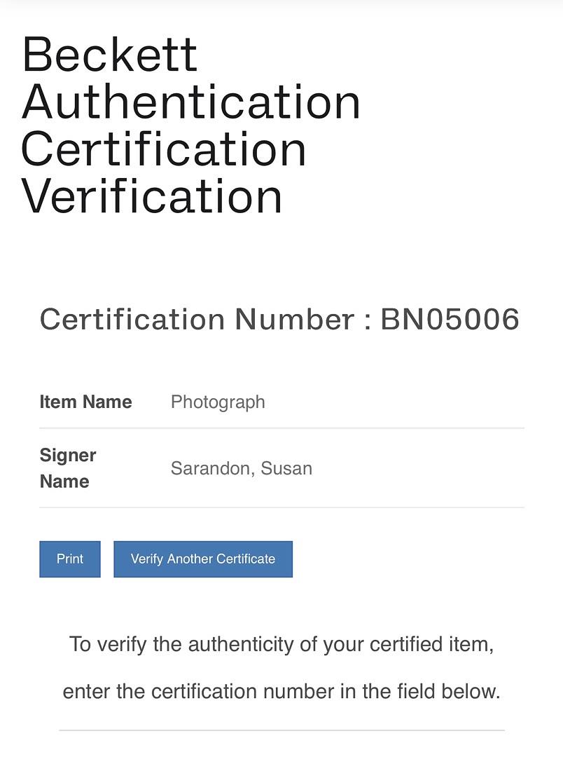 Susan Sarandon Signed 8x10 Photo (Witches of Eastwick) - Beckett COA