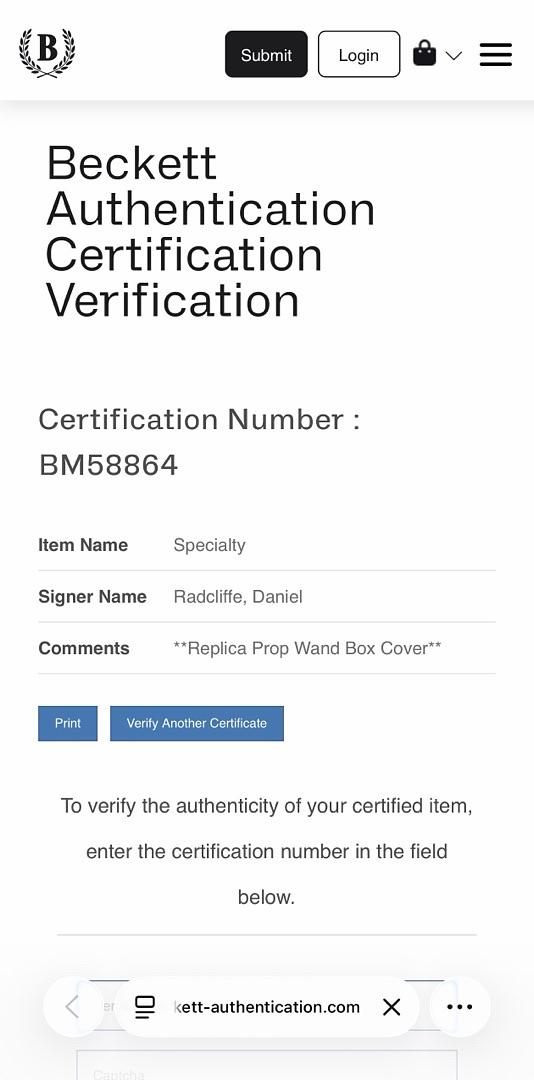 Daniel Radcliffe Signed Replica Wand (Harry Potter) - Beckett COA