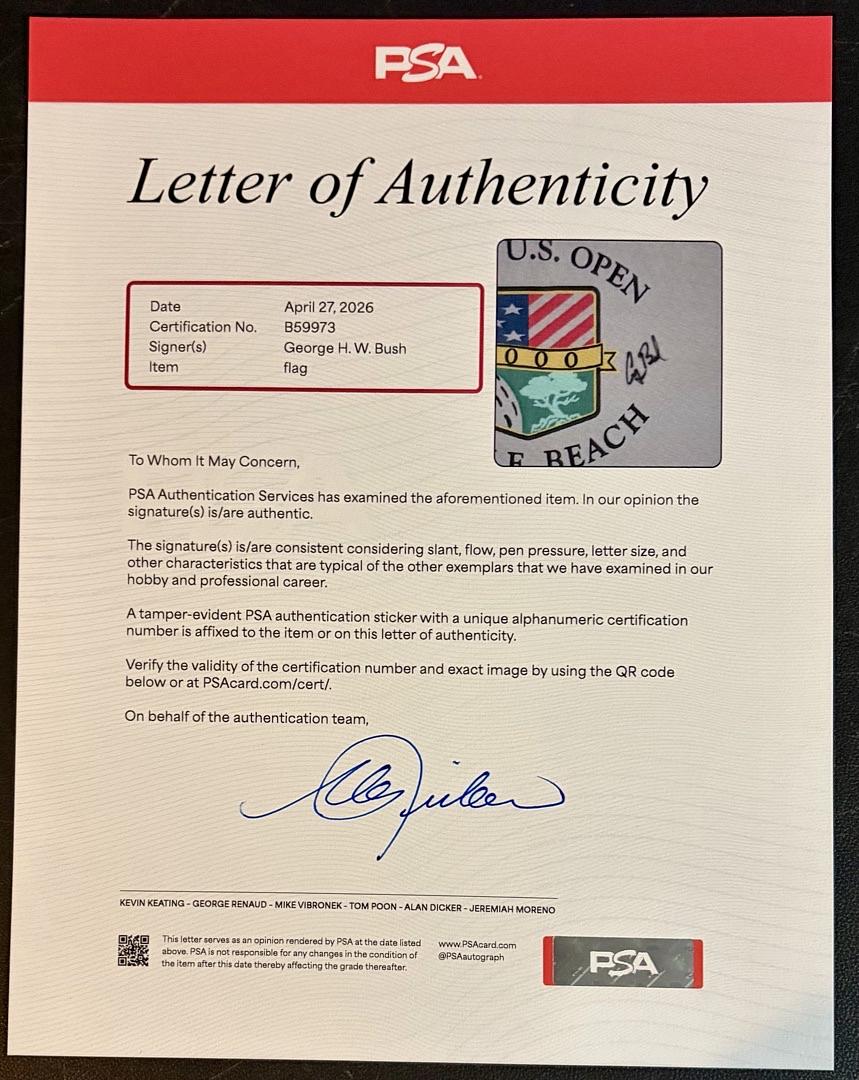 George Bush Signed 100th Anniversary US Open Golf Flag Pebble Beach 2000 - PSA COA