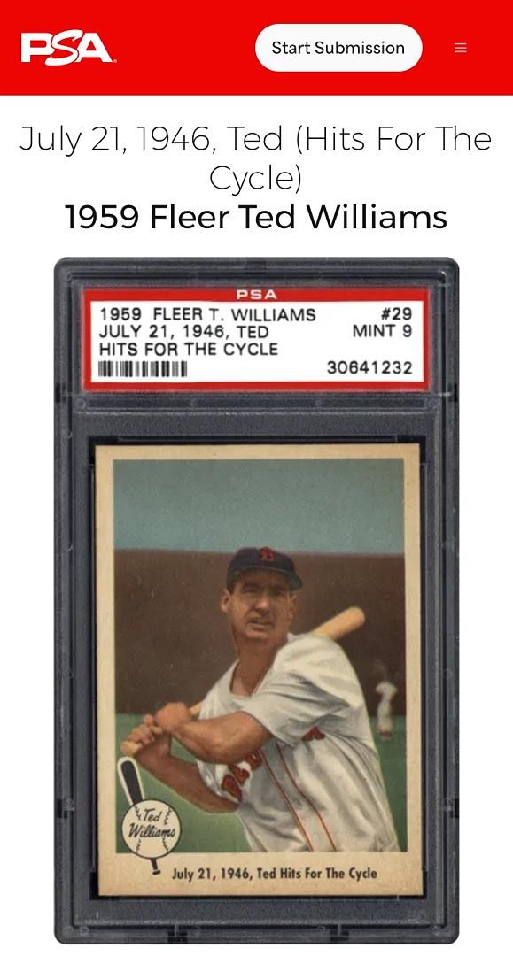 Ted Williams signed baseball mounted with 1959 Fleer baseball cards - JSA COA