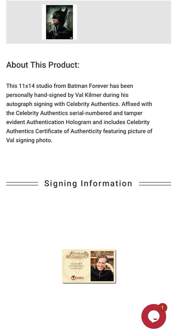 Val Kilmer signed 11x14 (Batman) - Celebrity Authentics COA