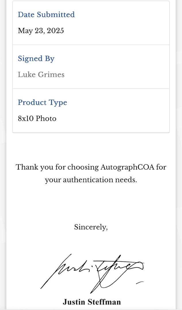 Luke Grimes Signed 8x10 Photo (Yellowstone) - ACOA COA