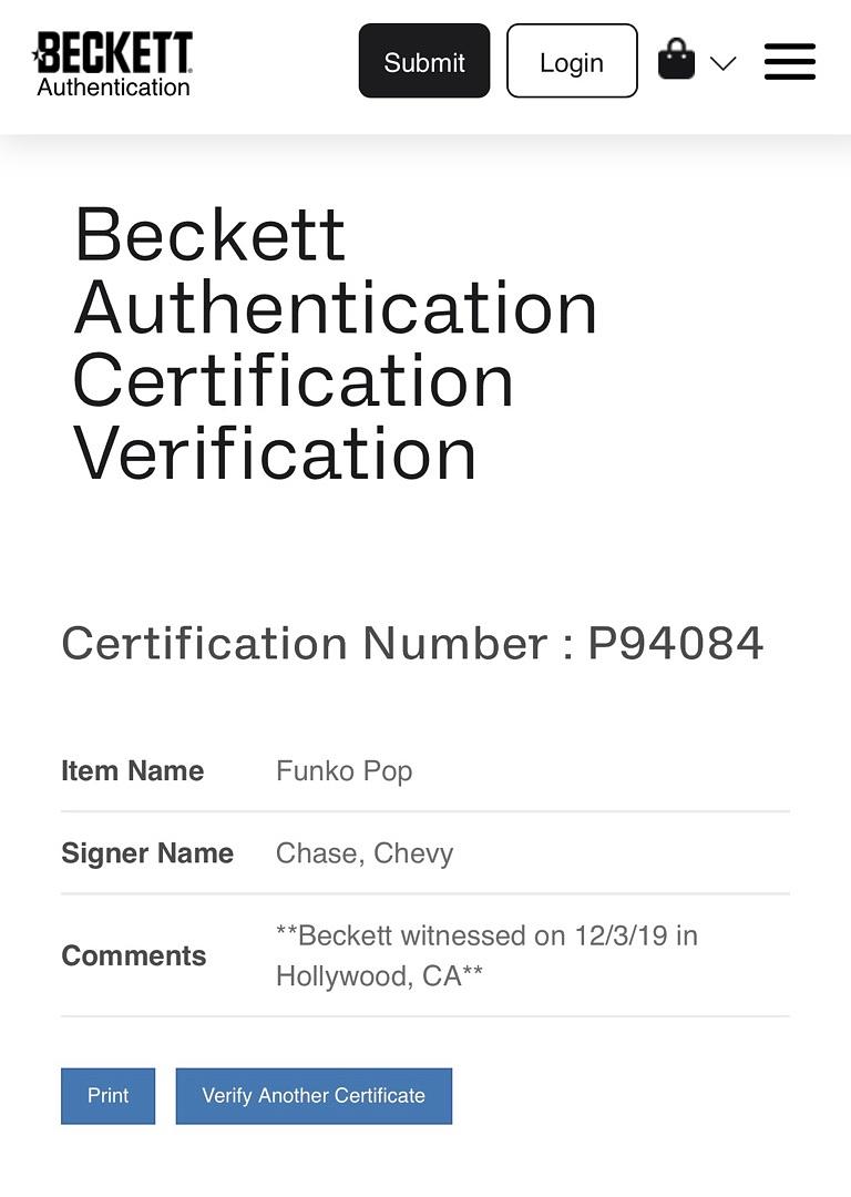 Chevy Chase Signed Funko Pop #720 "Ty Webb" (Caddy Shack) - Beckett COA