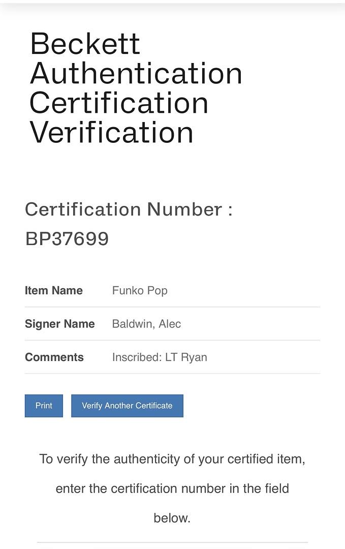 Alec Baldwin signed U.S. Marines Funko (USMC) w/ Lt. Ryan inscription - Beckett COA *RARE*